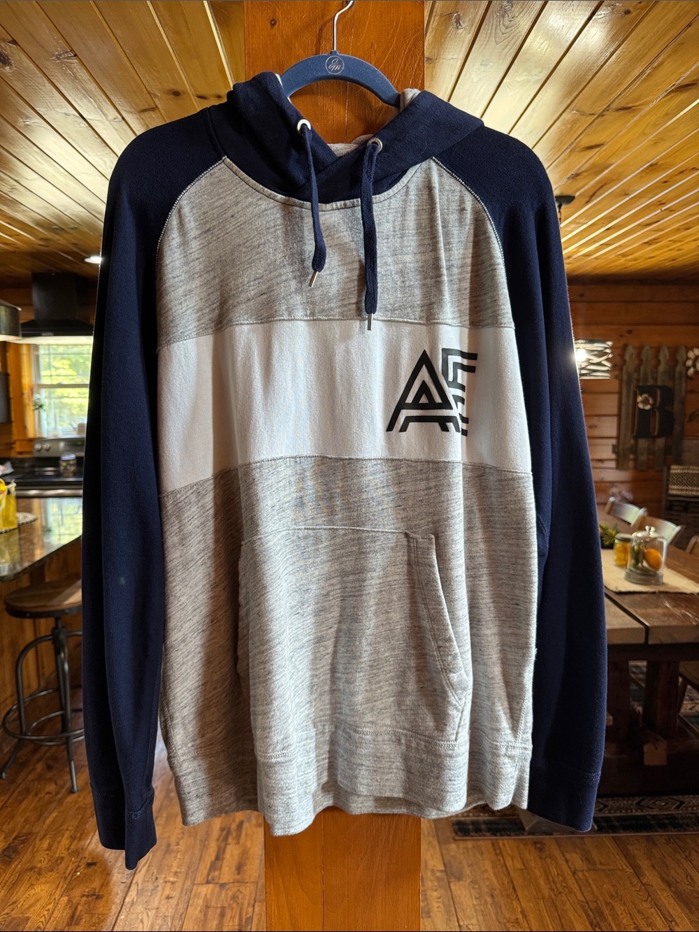 American Eagle Outfitters Navy, Heather Gray & White Colorblock Hooded Pullover